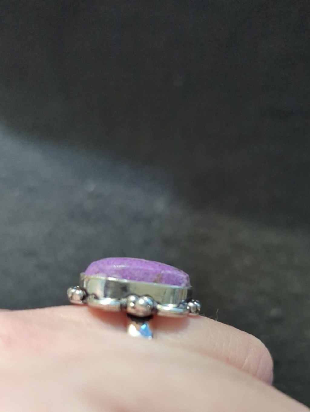 Silver Plated Purple Charoite Gemstone Oval Statement Ring - size 8