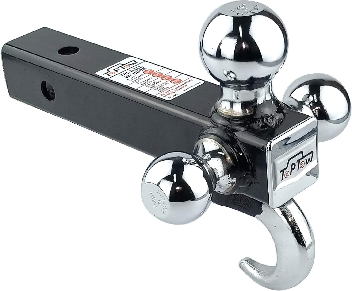 TOPTOW 64180 Trailer Receiver Hitch Triple Ball Mount with Hook, Chrome...