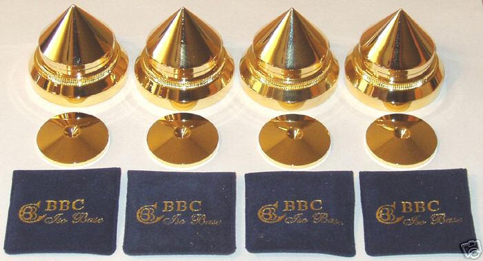 BBC Large Audio Gold Isolation Gold Plated Brass Pro Cones, NEW !!!