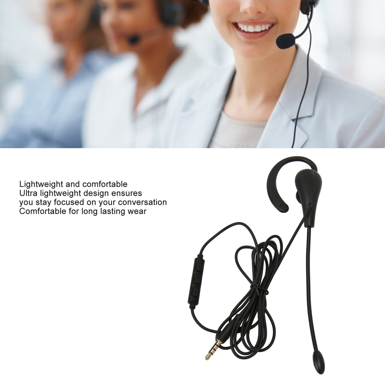 Single Ear Headset With Microphone Wired Noise Cancelling Lightweight Monaural