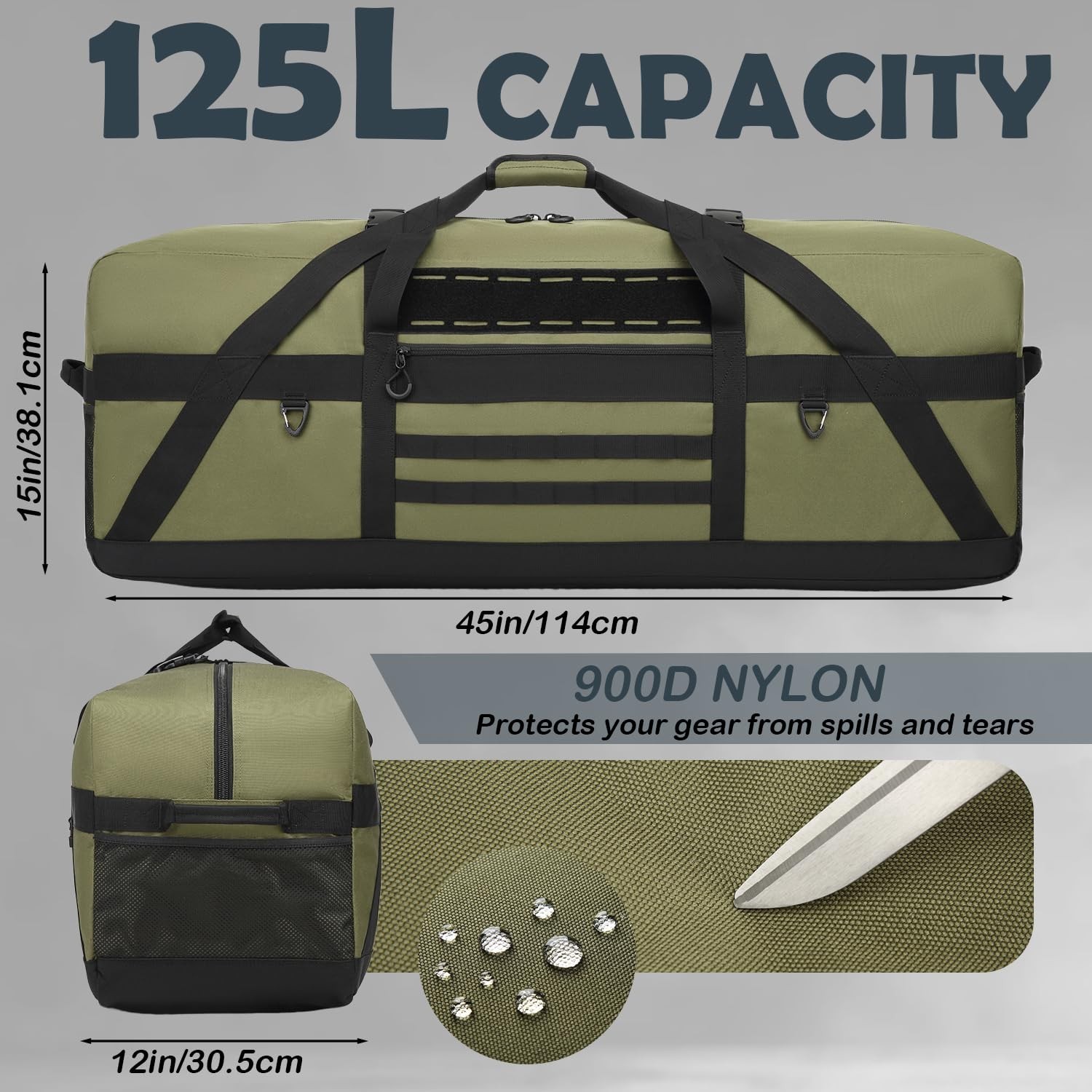 125L Extra Large Duffle Bag - Heavy Duty Duffle Bag with Multiple Pockets, Pe...