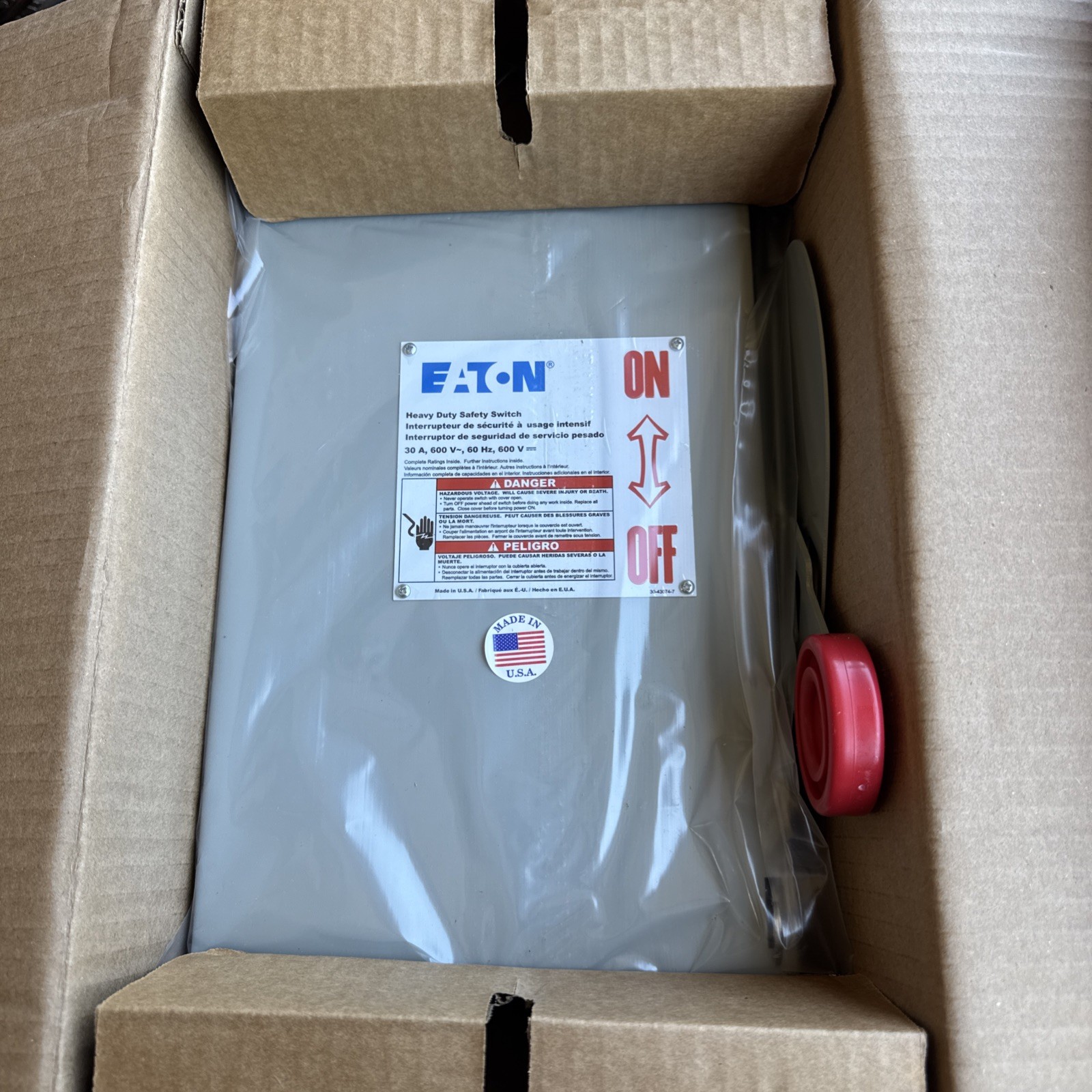 DH261URK EATON 30A AMP 2P POLE 600V NEMA 3R NON-FUSIBLE HD SAFETY SWITCH NIB