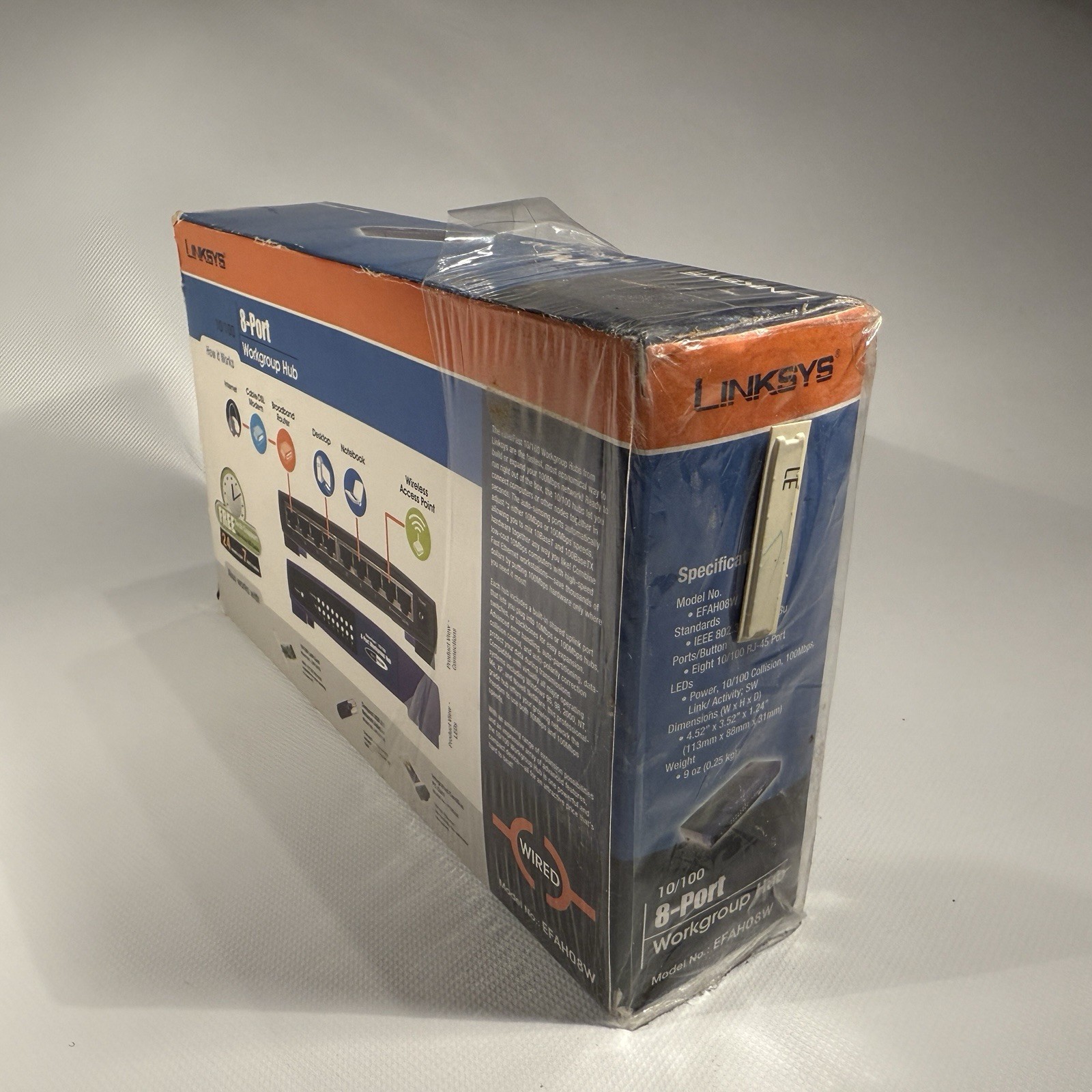 LINKSYS 8 PORT WORK GROUP Ethernet HUB 10/100 - EFAH08W version 3 w/box & guide.