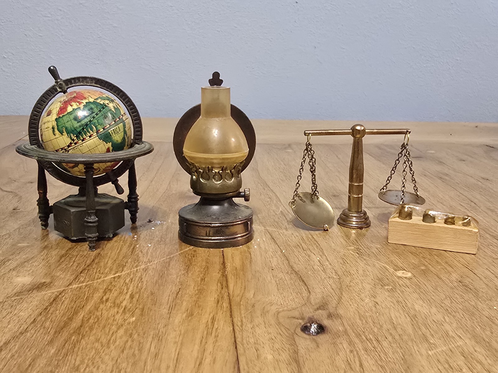 Lot Of 3 Minis: Globe & Oil Lamp Pencil Sharpeners, Decorative Scale & Weights