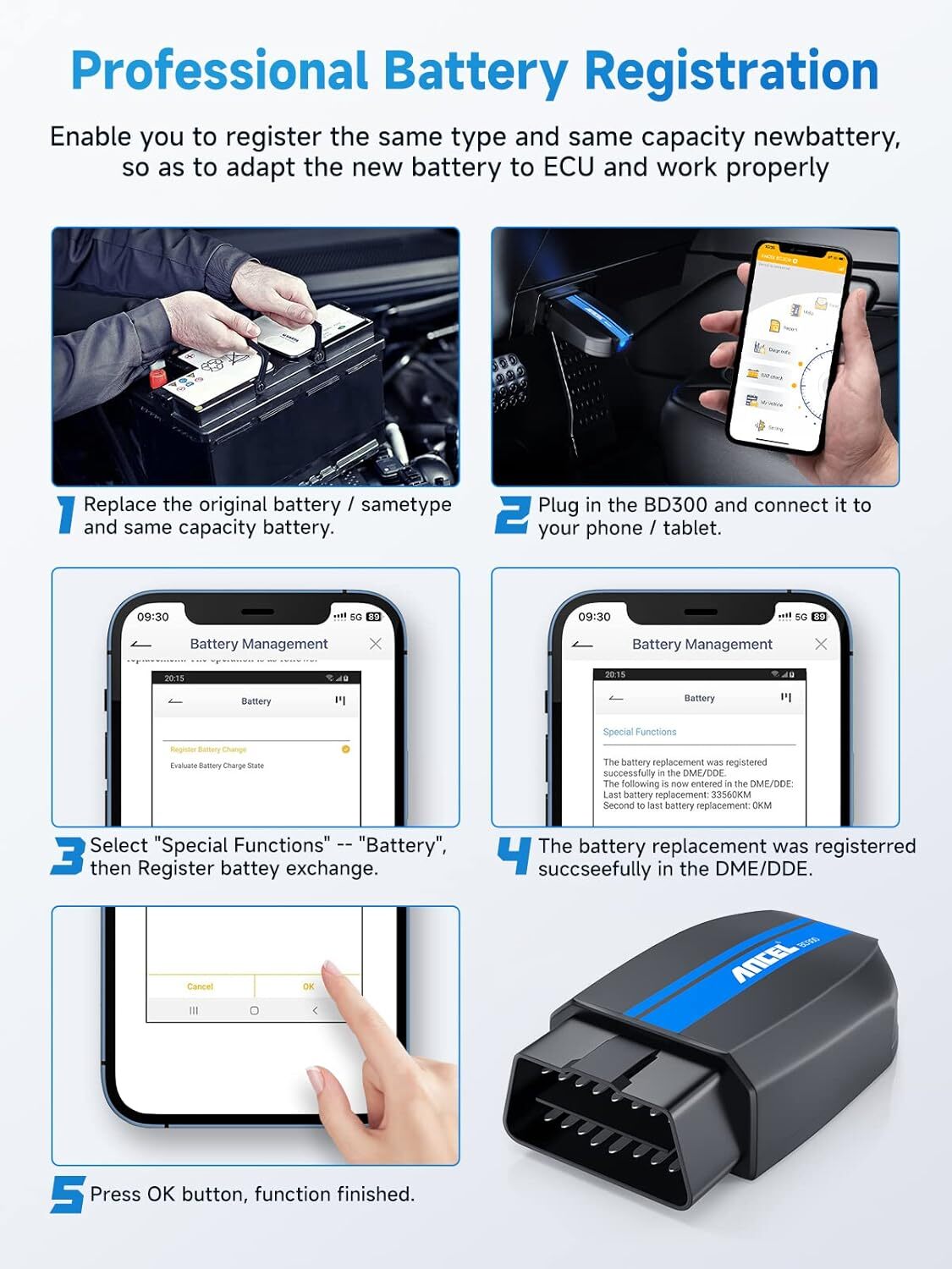 ANCEL BD300 OBD2 Scanner Bluetooth Fit for BMW All System Code Reader Diagnostic