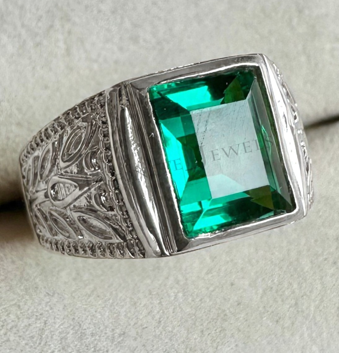 Green Emerald Gemstone Ring For Men's With 925 Sterling Silver Emerald Cut Ring