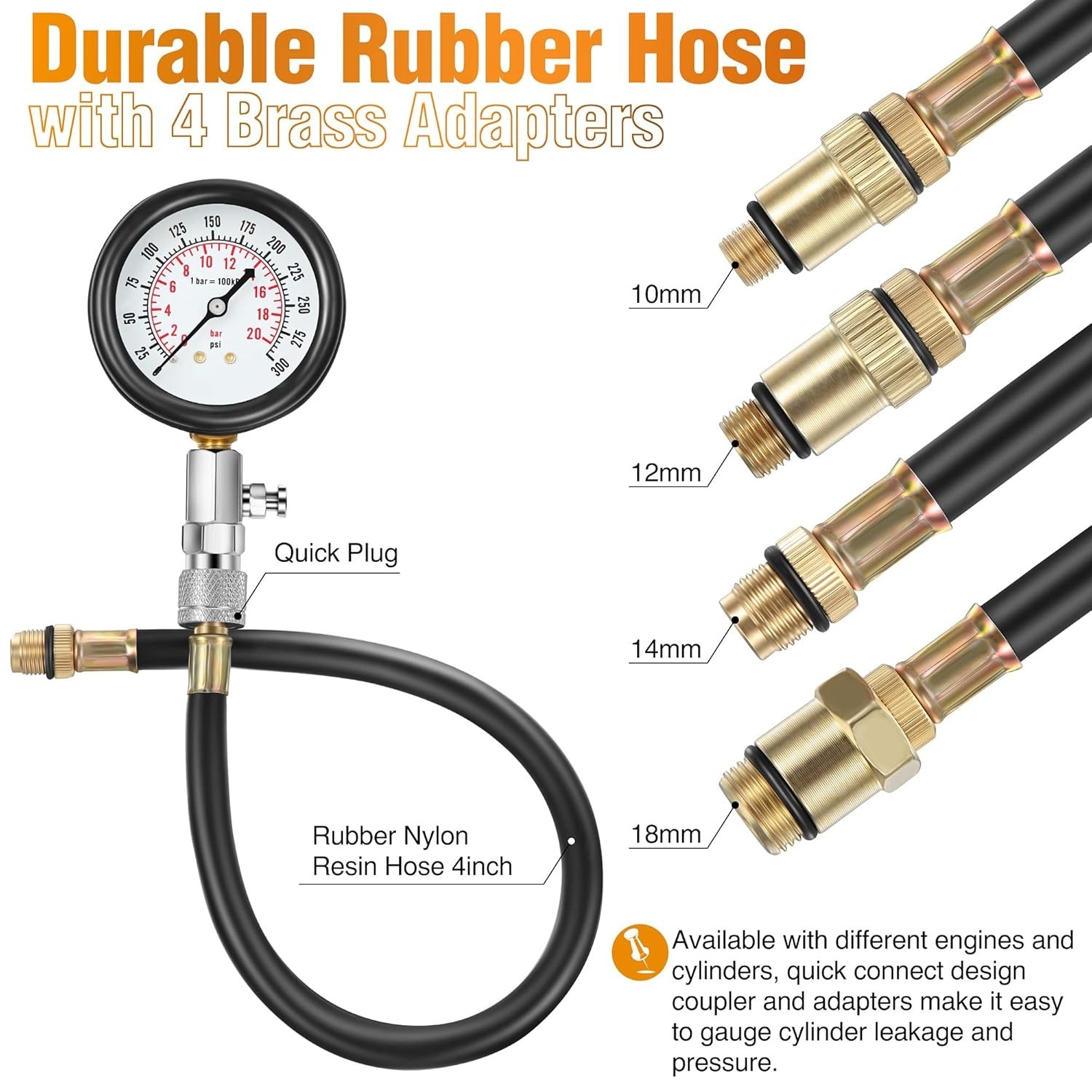 Universal Engine Testing Tools Set with Compression Gauge and Adapters Included