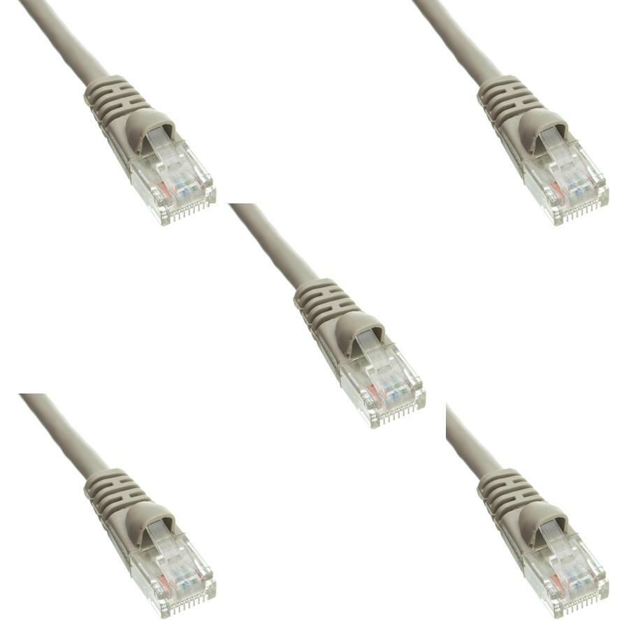 Pack of 5 Cables Snagless 1.5 Foot Cat5e Gray Network Ethernet Patch Cable