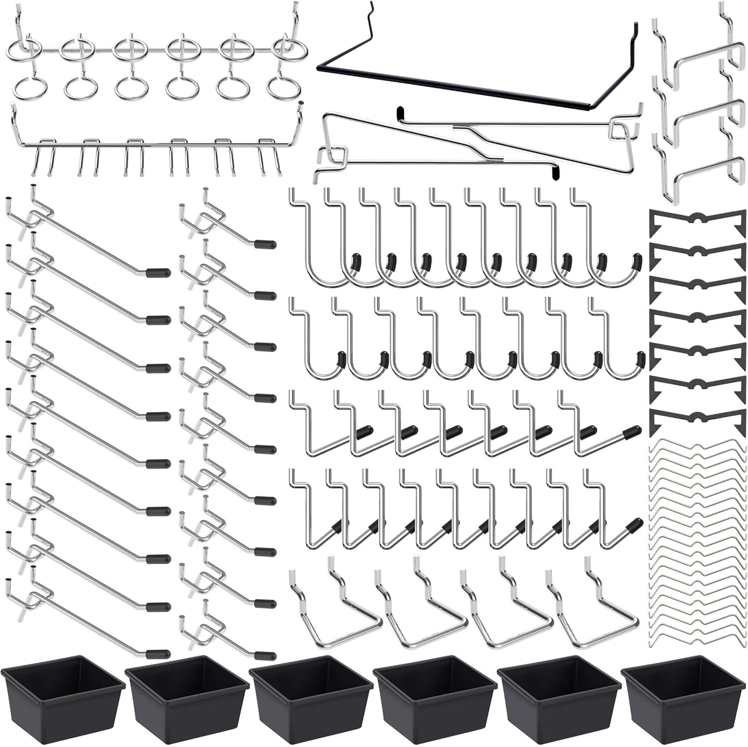Pegboard Hooks Assortment, for Organizing Various Tools, with Pegboard Bins, 165