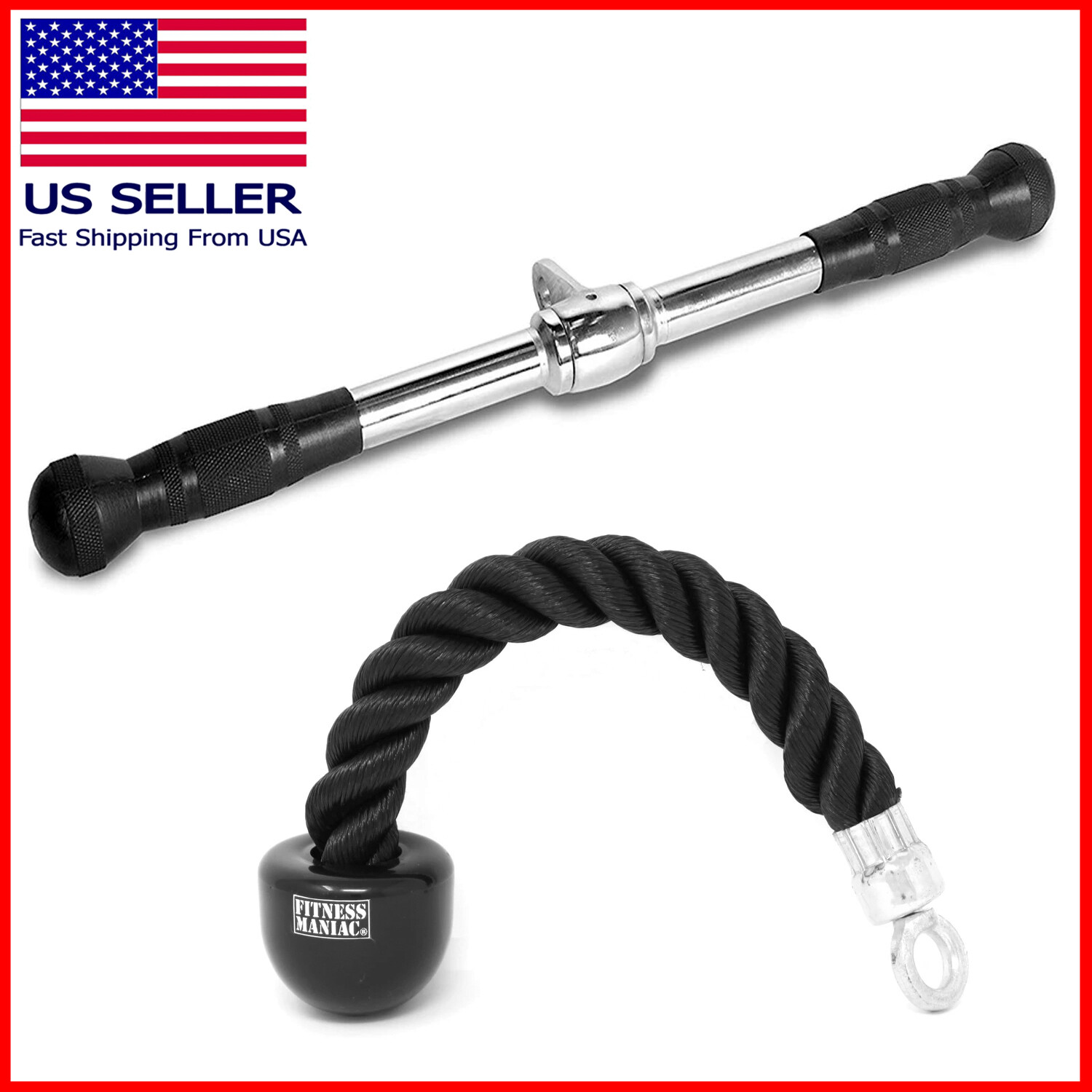 Single Tricep Rope Pull Down Press Cable Attachment Lat Bar Home Gym Exercise
