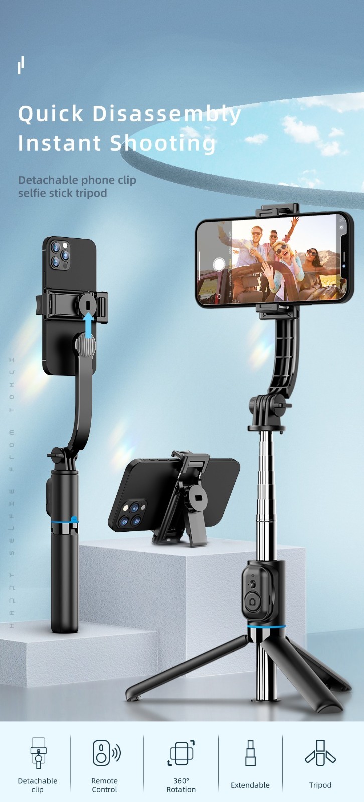 42" Cell Phone Selfie Stick Tripod Wireless Remote Extendable for iPhone/Android