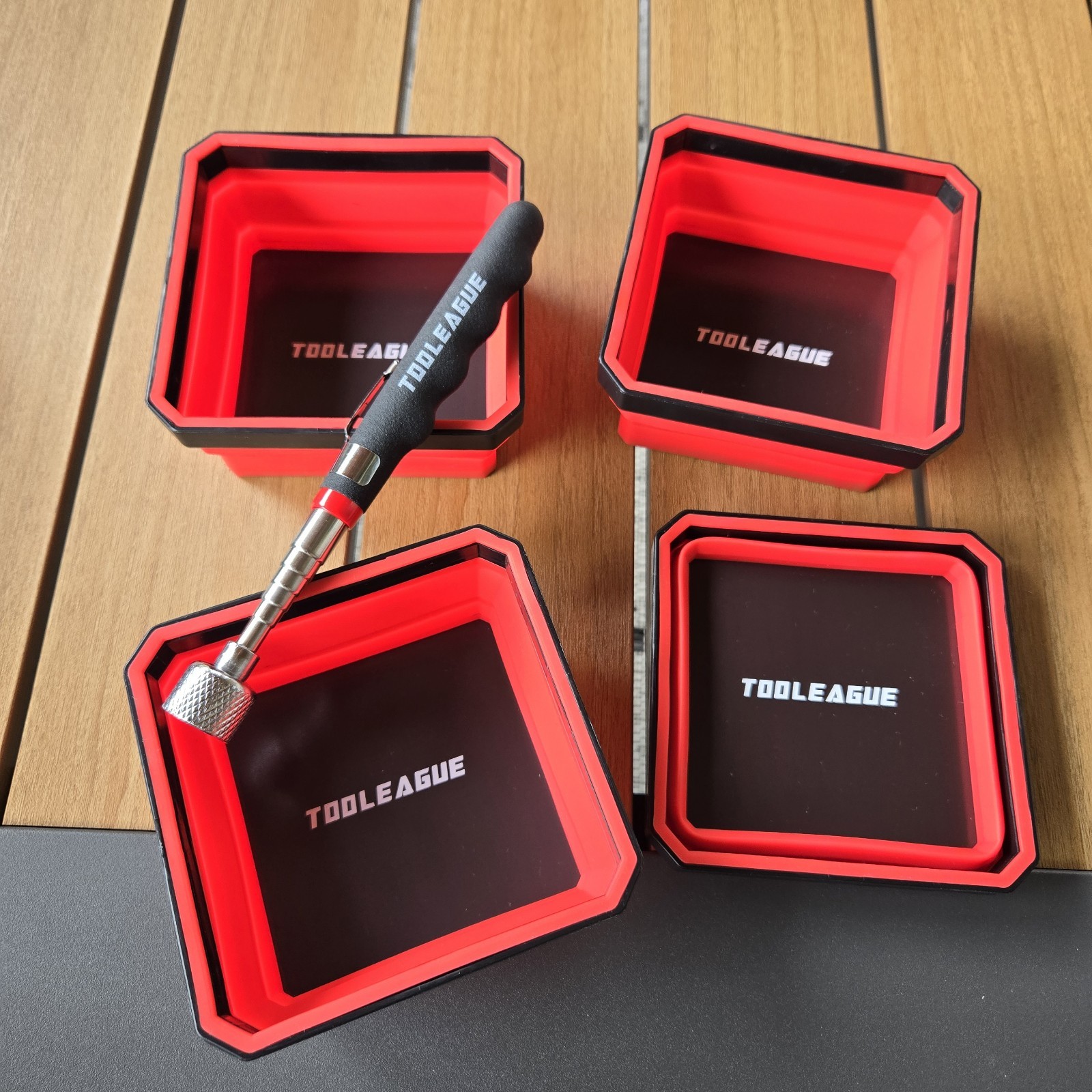 4Pcs Collapsible Magnetic Parts Tray Set with 15Lb Magnetic Pickup Pen