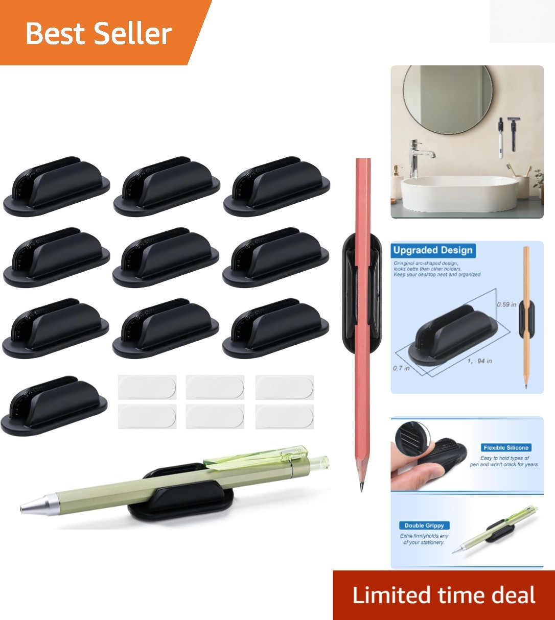 10 Pack Adjustable Silicone Pencil Holders – Desks & Walls Perfect for Organi...