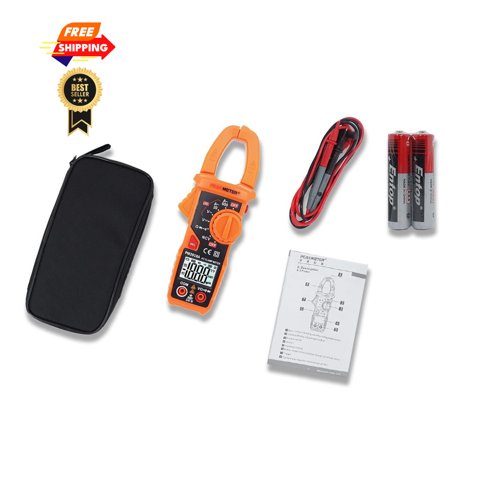 Digital Clamp Meter Auto-Ranging Multimeter Amp Voltage Tester Measure Orange