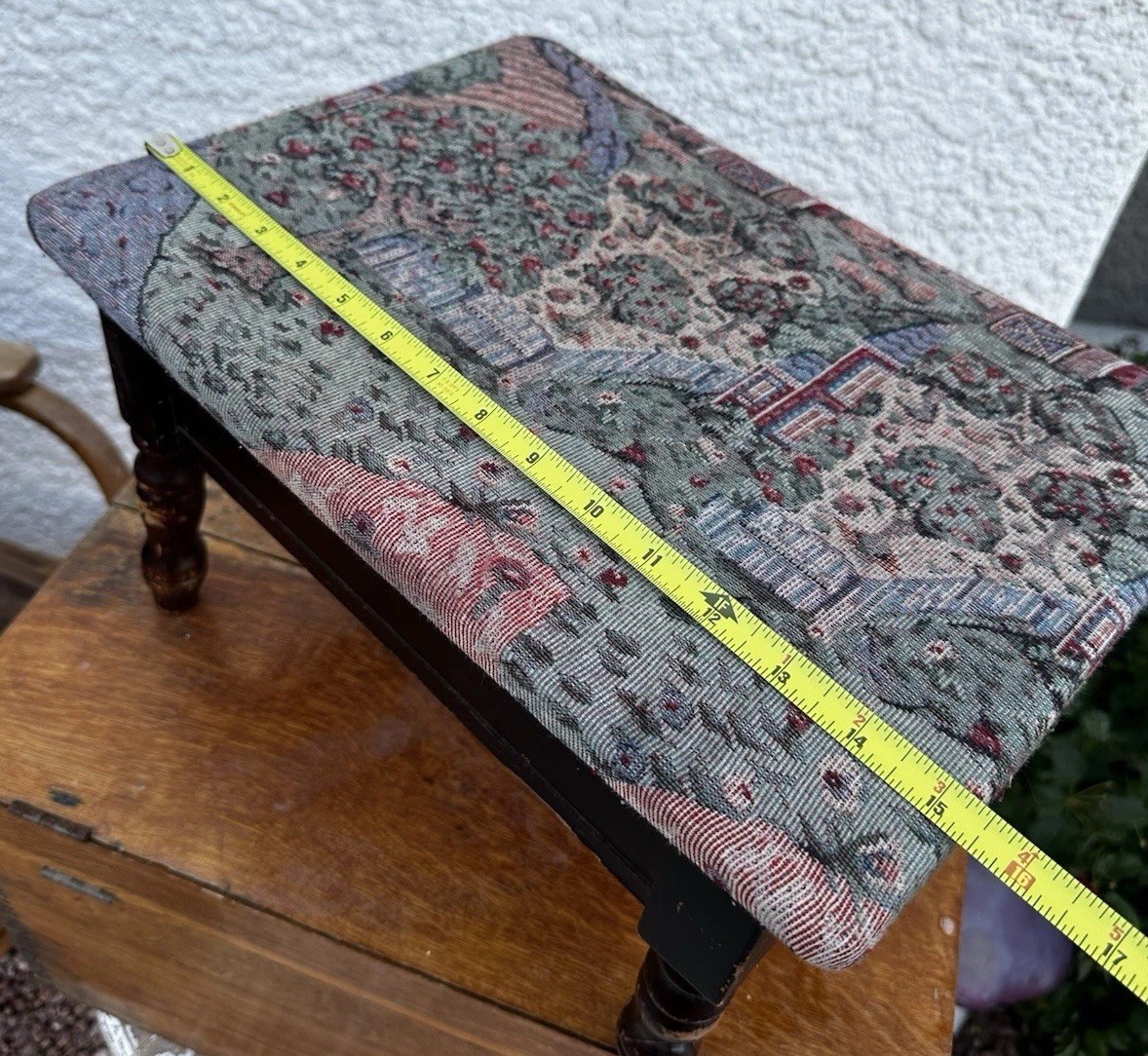 Storage Footstool Tapestry Upholstered Ottoman Cottage Stool Seat