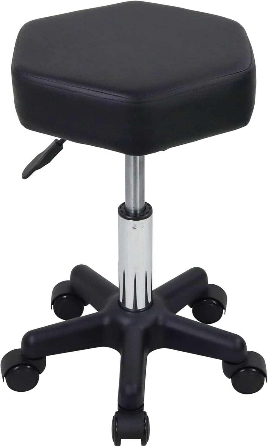 Height Adjustable Hexagon Rolling Stool for Spa & Salon - Modern Black Design