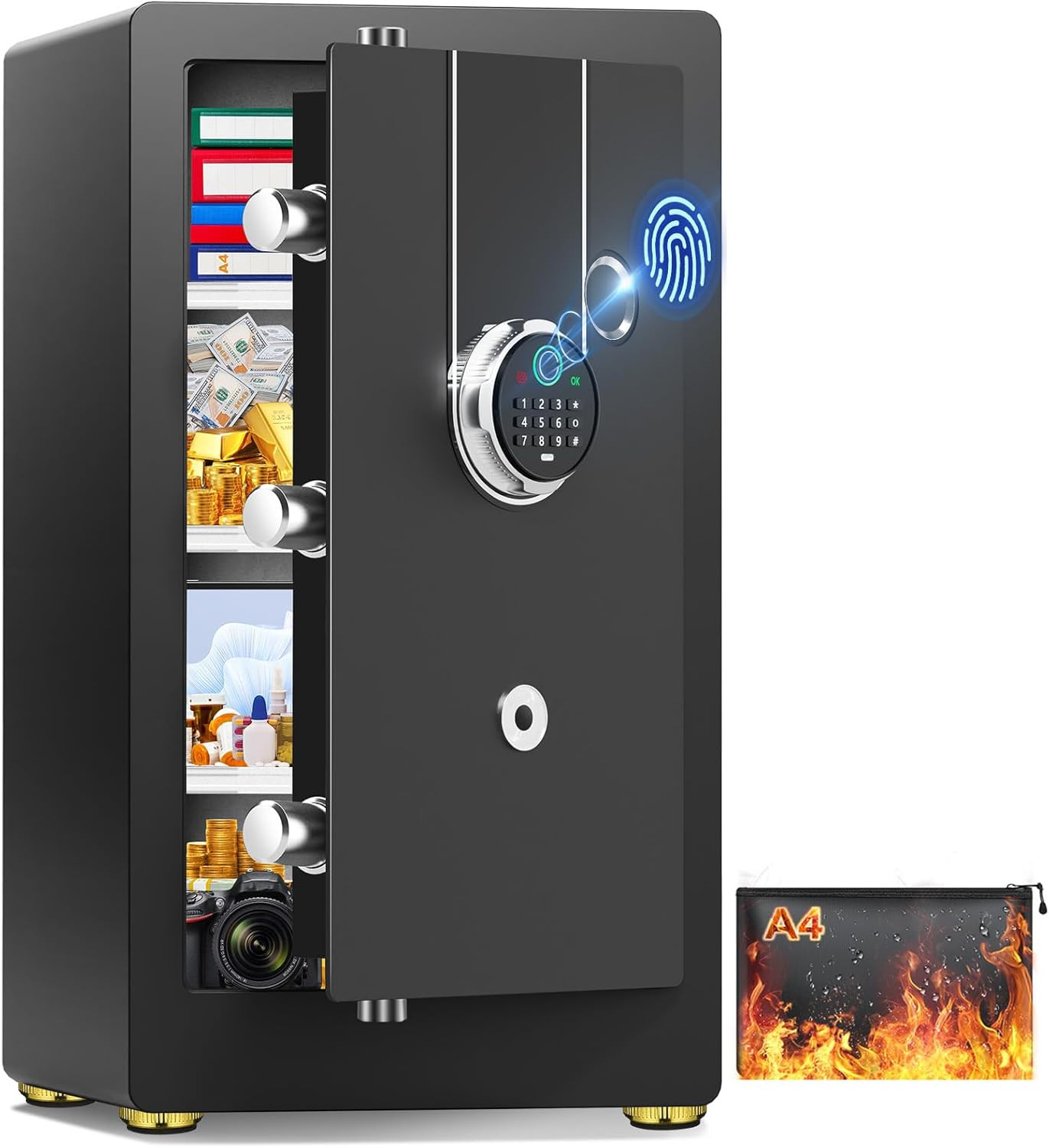 6.0 Cuft Biometric Safe Box with Fireproof Waterproof Bag, Fireproof Safe Large