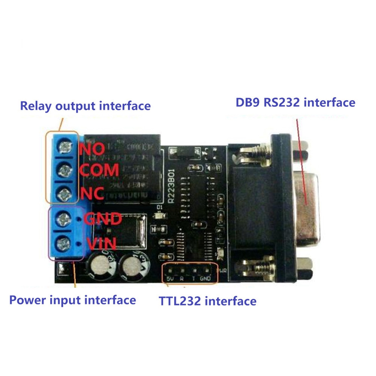 RS232 Delay Relay Module 1 Channel Serial Port UART Multifunctional DC12V