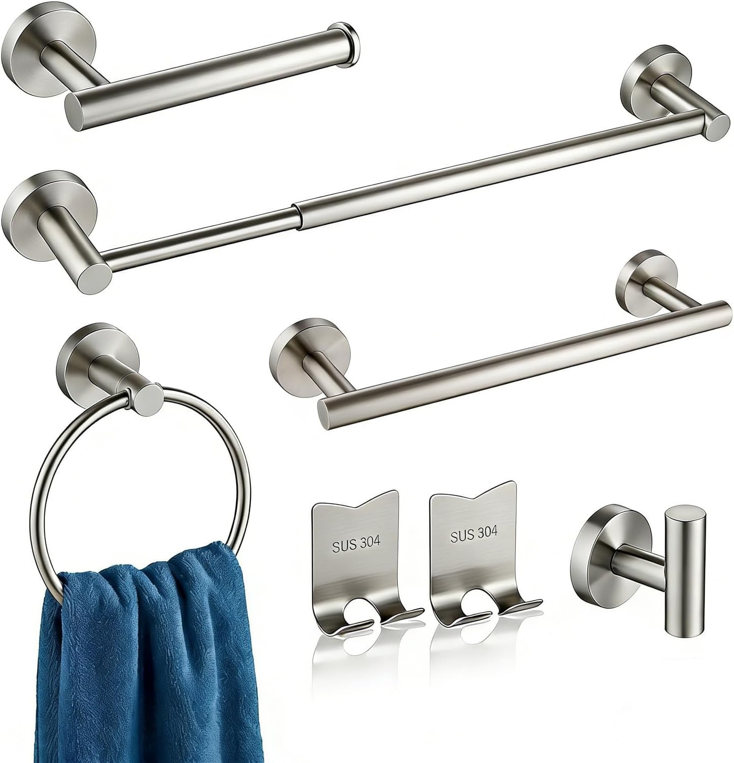 7-Piece Bathroom Hardware Set Brushed Nickel, Stainless Steel Bath Accessories K