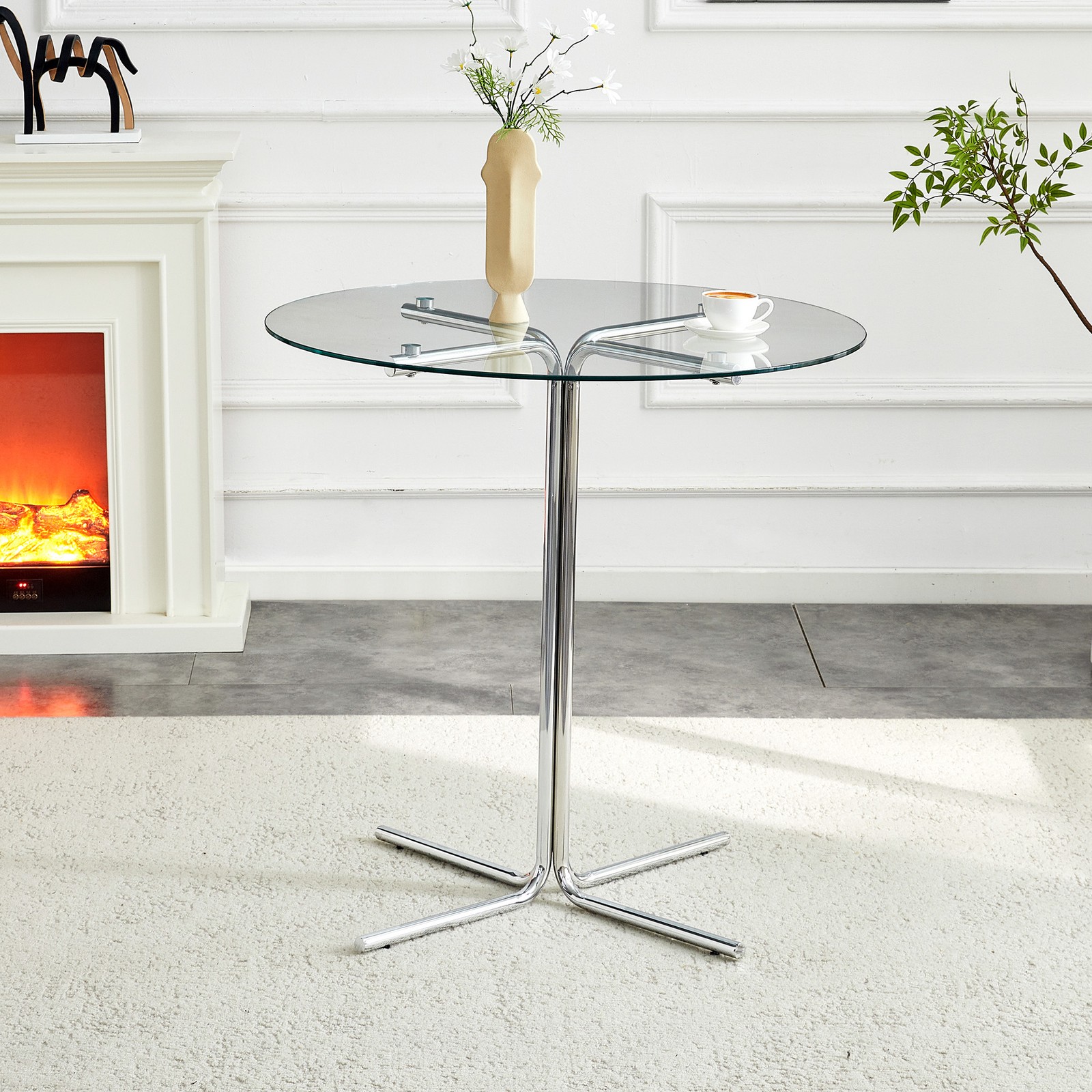 Round glass bar high table, 36 inch round bar table, tempered glass tabletop,