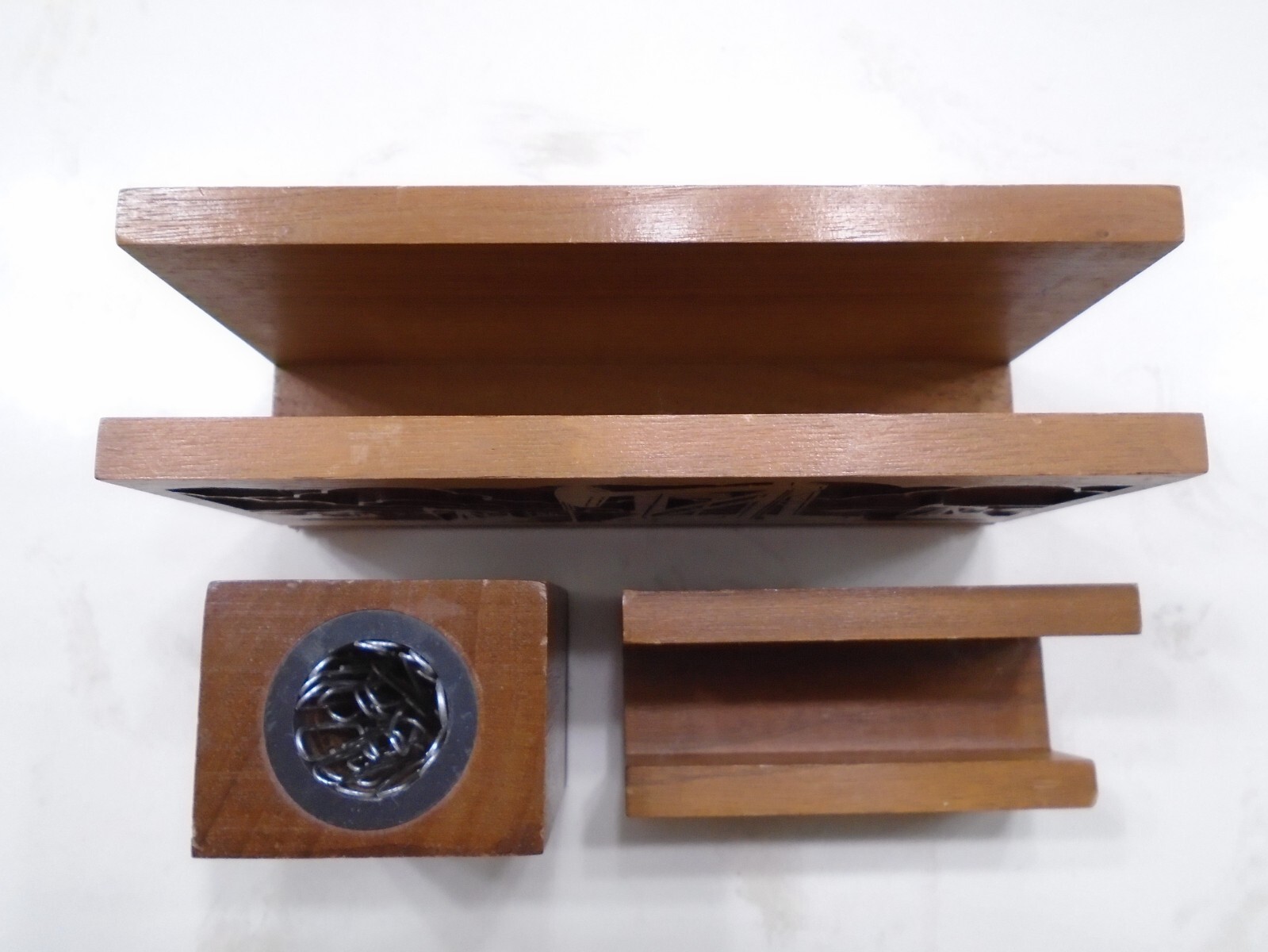 OIL PATCH Laser Engraved Desktop Organizers 3 Piece Set. Cut From Solid Walnut.