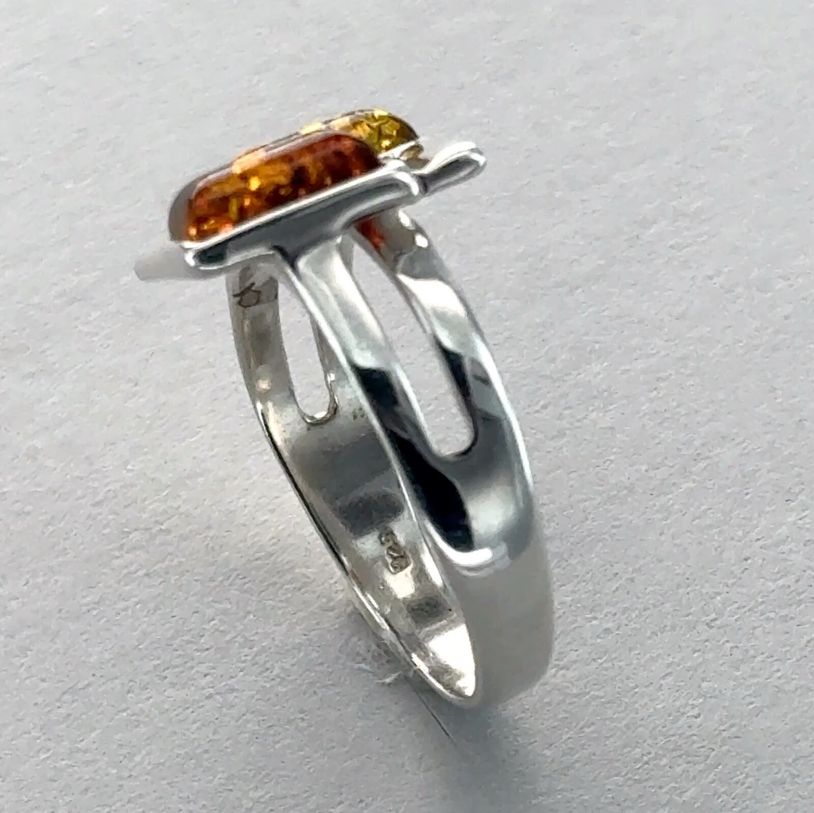 Twin Multi-Color Square Rectangle BALTIC AMBER Ring - 925 STERLING SILVER #36e