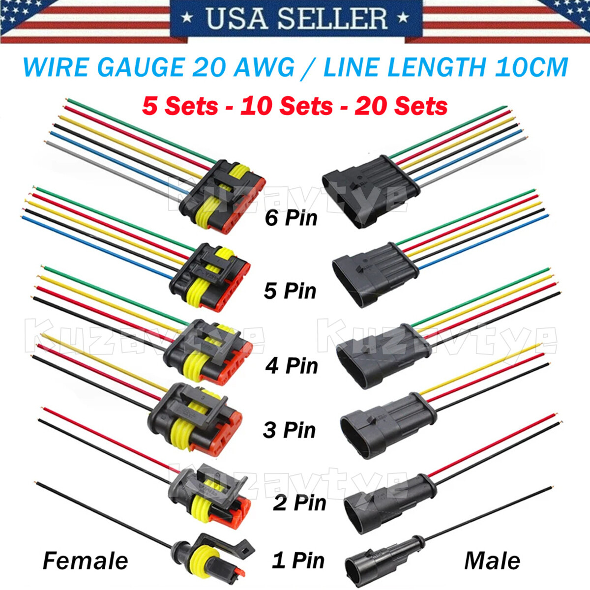 5 Sets Waterproof 1/2/3/4/5/6 Pin Automotive Electrical Connectors Quick Connect