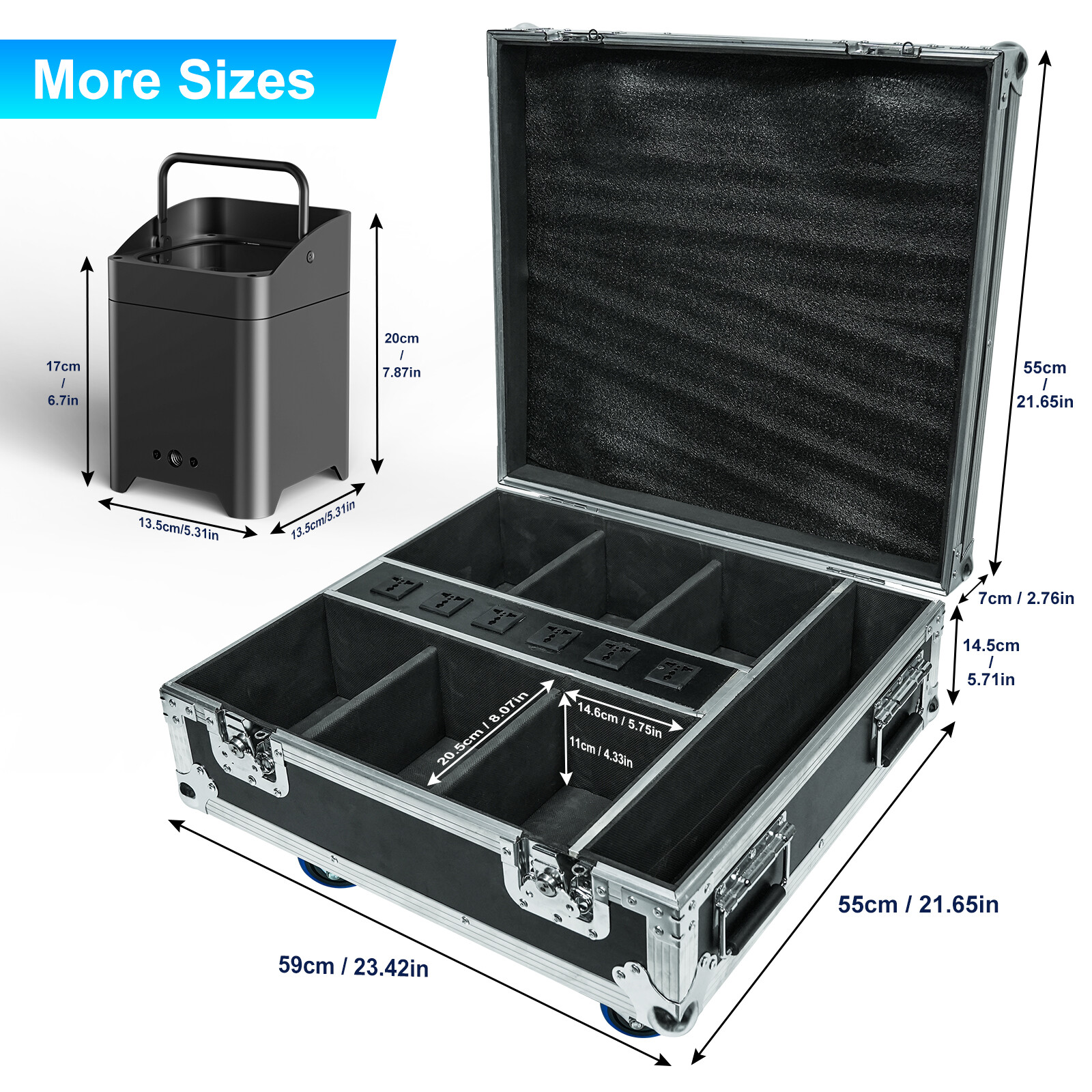 6pcs Par Light Rechargeable Flight Case Stage Light Flight Case with Wheels