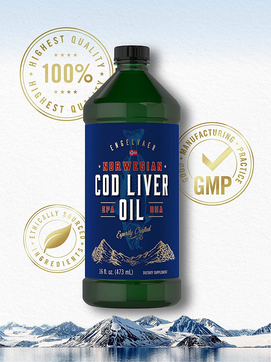 Cod Liver Oil Norwegian 16 fl oz 3 Bottles | Non-GMO, Gluten Free | by Carlyle