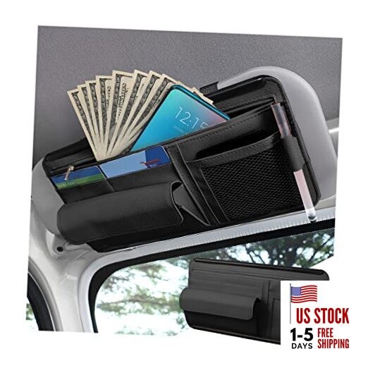 Car Sun Visor Organizer, Car Visor Pocket Wallet Pouch Holder, Vehicle Black