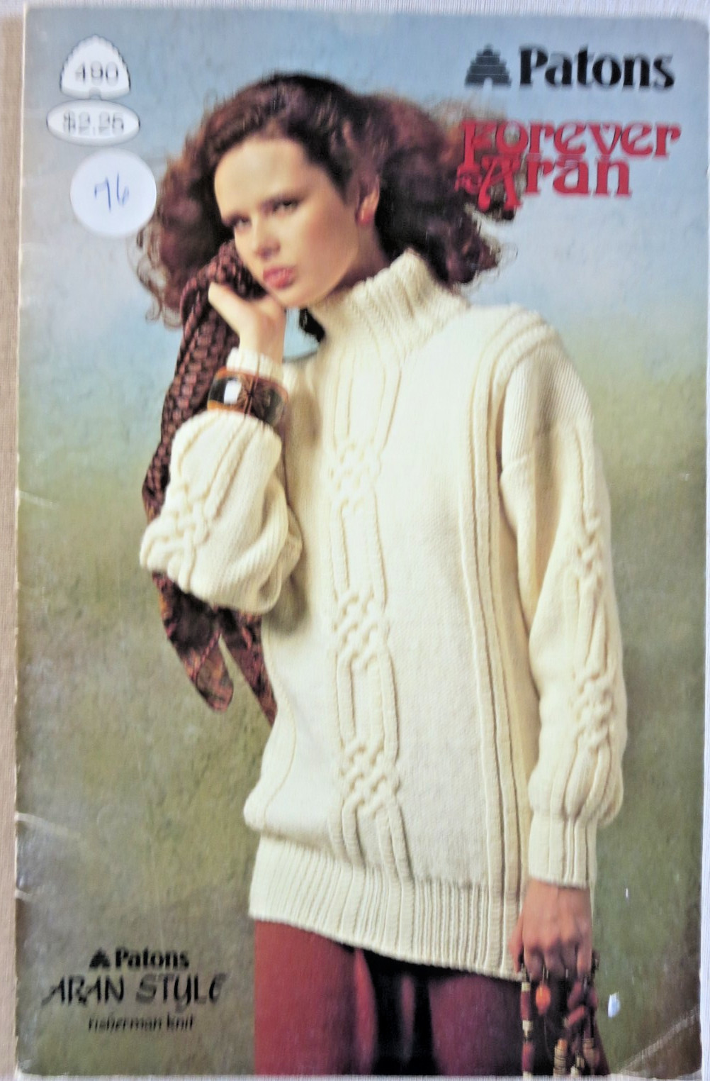 Patons 0490  FOREVER ARAN Style Fisherman Knit 20 pg booklet 7 designs 1987