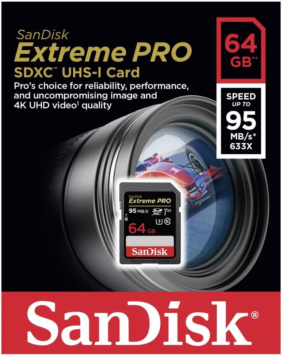 Sandisk 64GB Extreme Pro FS U3 P1000 4K UHD SD card for Nikon P1000 P900