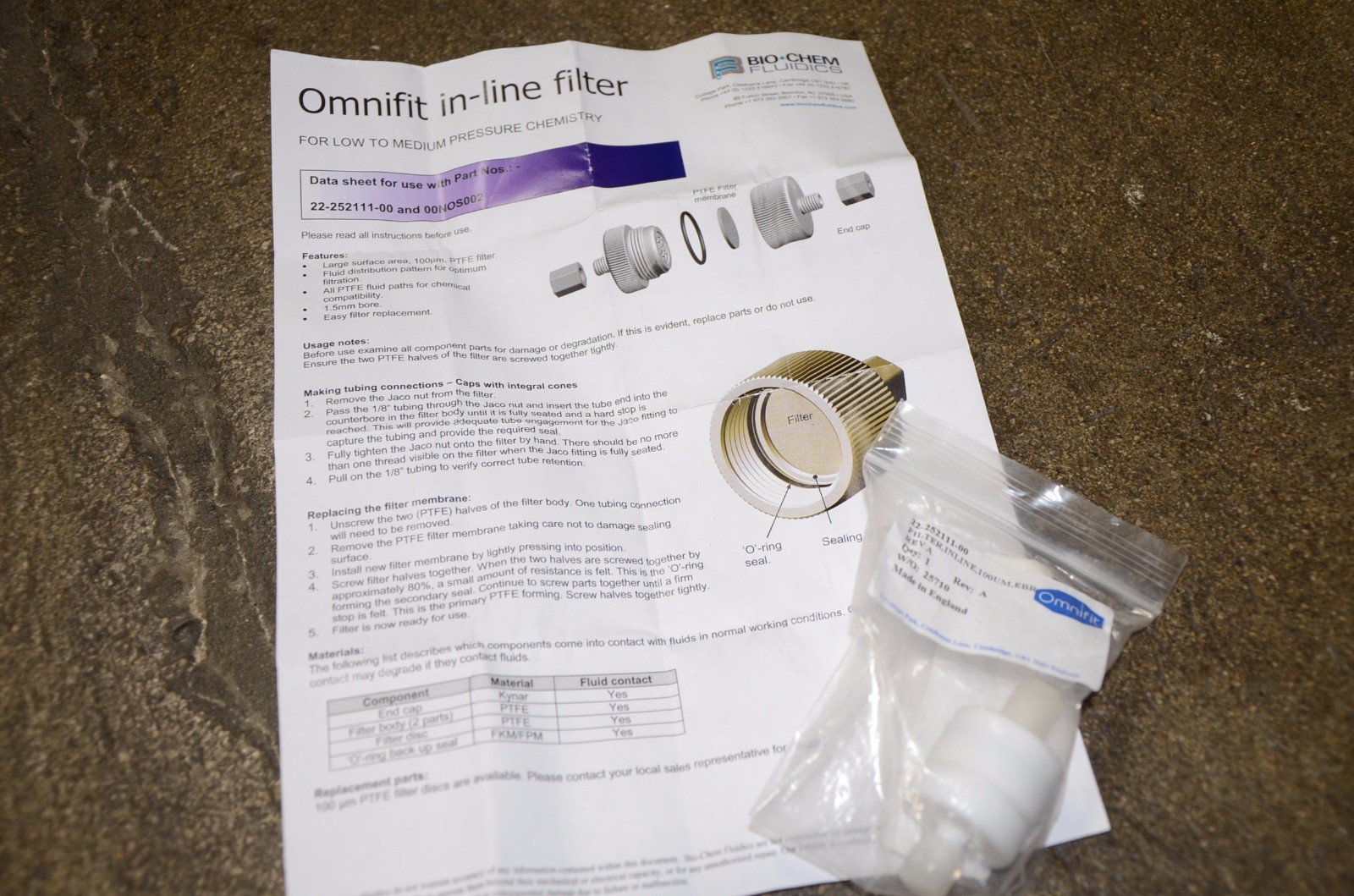 Bio-Chem Chem-Tech CTE 22-252111-00 100 um PTFE EBR Omnifit In-line Filter NEW