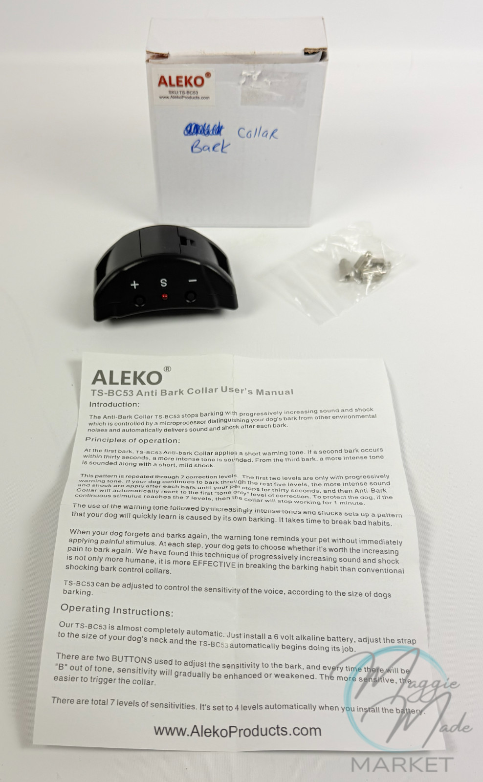 New Aleko TS-BC53 Dog Anti Bark Collar Adjustable Sensitivity Training Collar