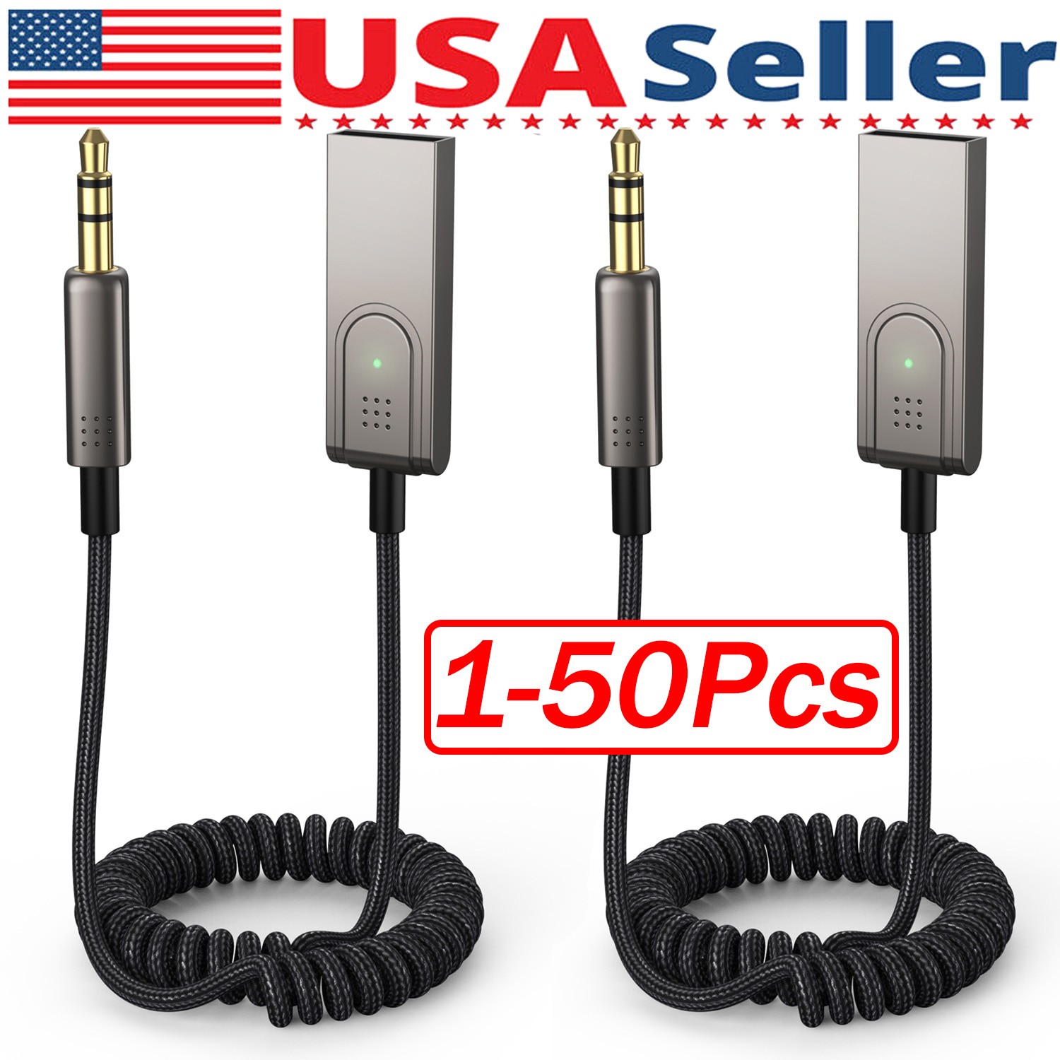 USA Aux to Bluetooth 5.1 Adapter 3.5mm Bluetooth Receiver Microphone for Car Lot