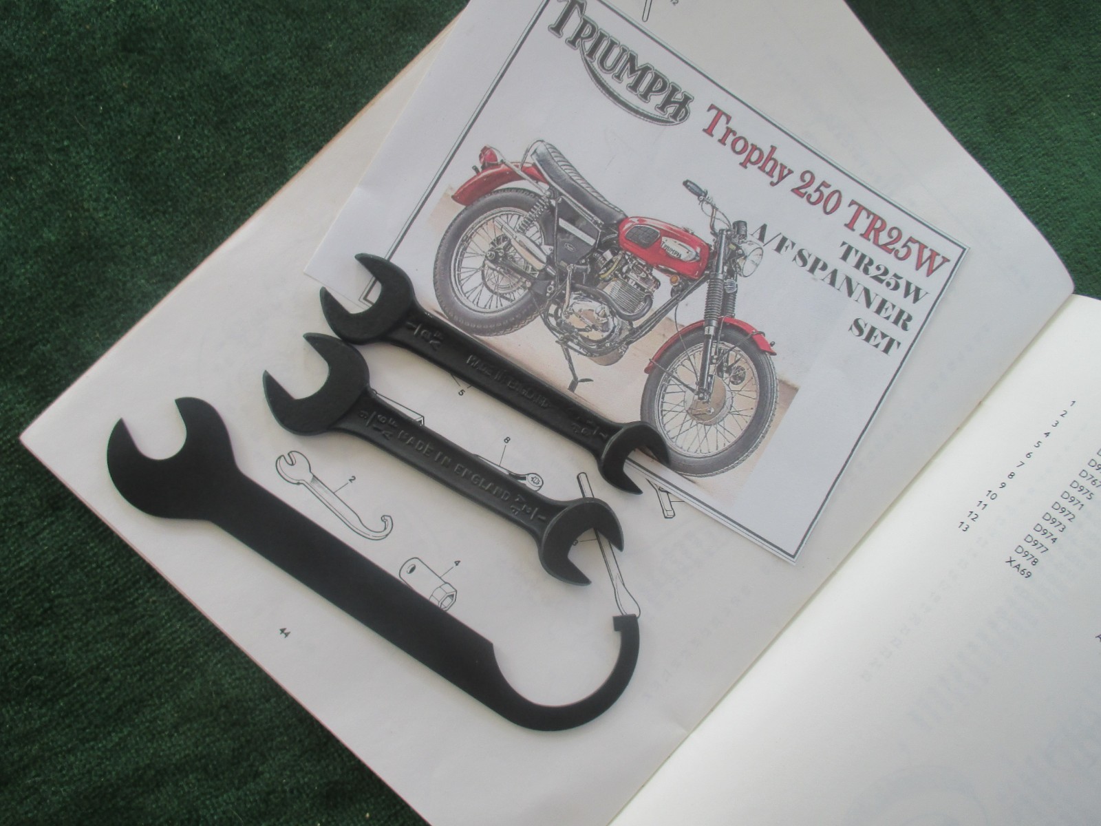TRIUMPH TROPHY TR25W 250 A/F SPANNER SET & DAMPER UNIT AND REAR CHAIN ADJUSTER