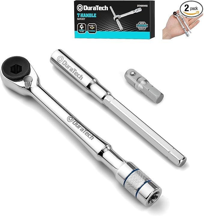 1/4" T-Handle Ratchet, Mini Ratchet Wrench with Hex Bit Extension Set, Compatibl