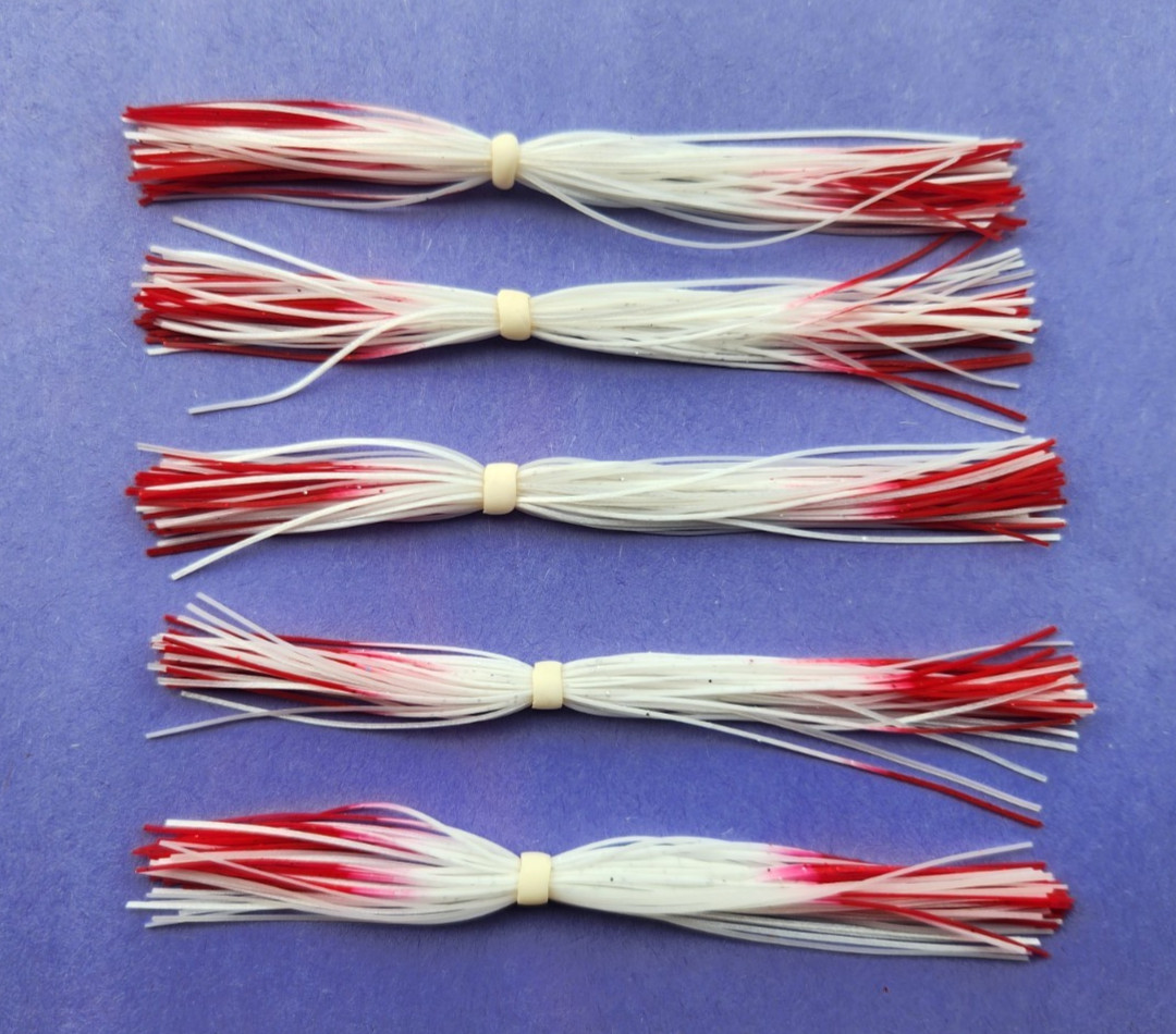 5 Silicone Skirts White Pearl/Red Pearl Tip #5-215-90 Spinnerbait Buzz Jig