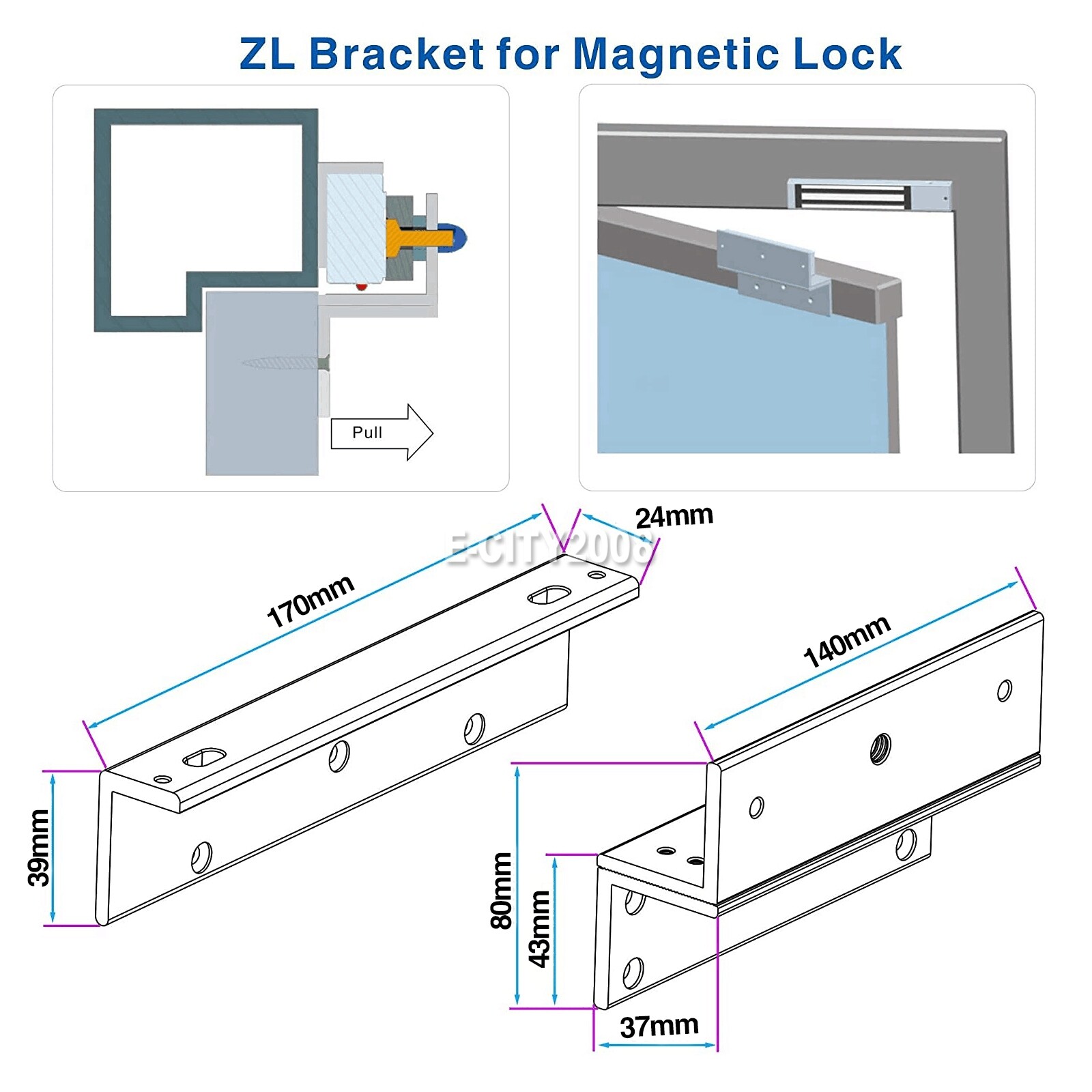 Z & L ZL Bracket For 180KG 350Lbs for Electric Magnetic Lock Inward Door