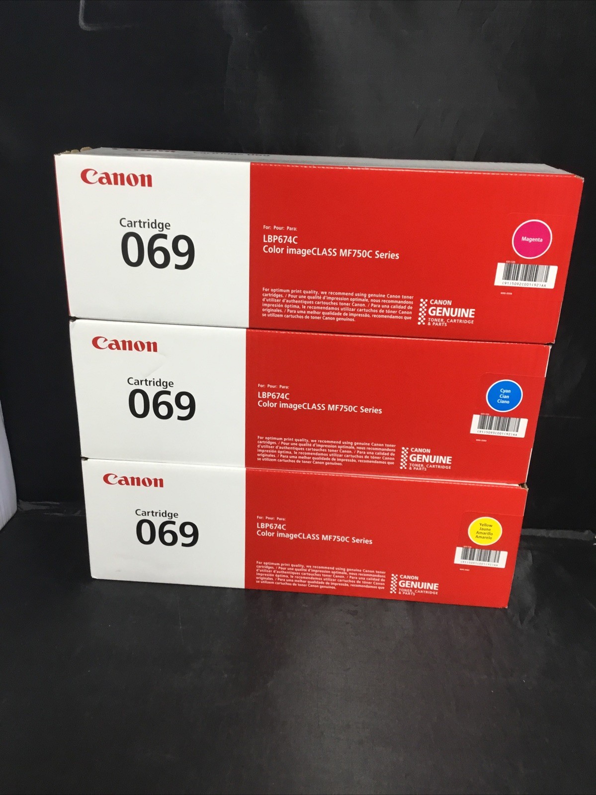 Genuine Canon 069 Toner Cartridges (CYAN, MAGENTA & YELLOW) 3 PACK Brand New