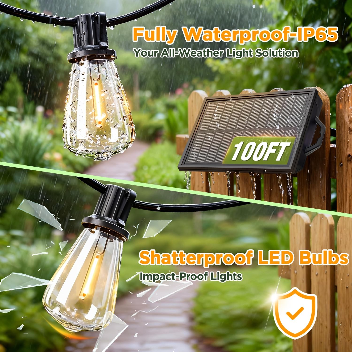 Outdoor Wedding Patio Lights - 100ft Solar LED String Remote Timer
