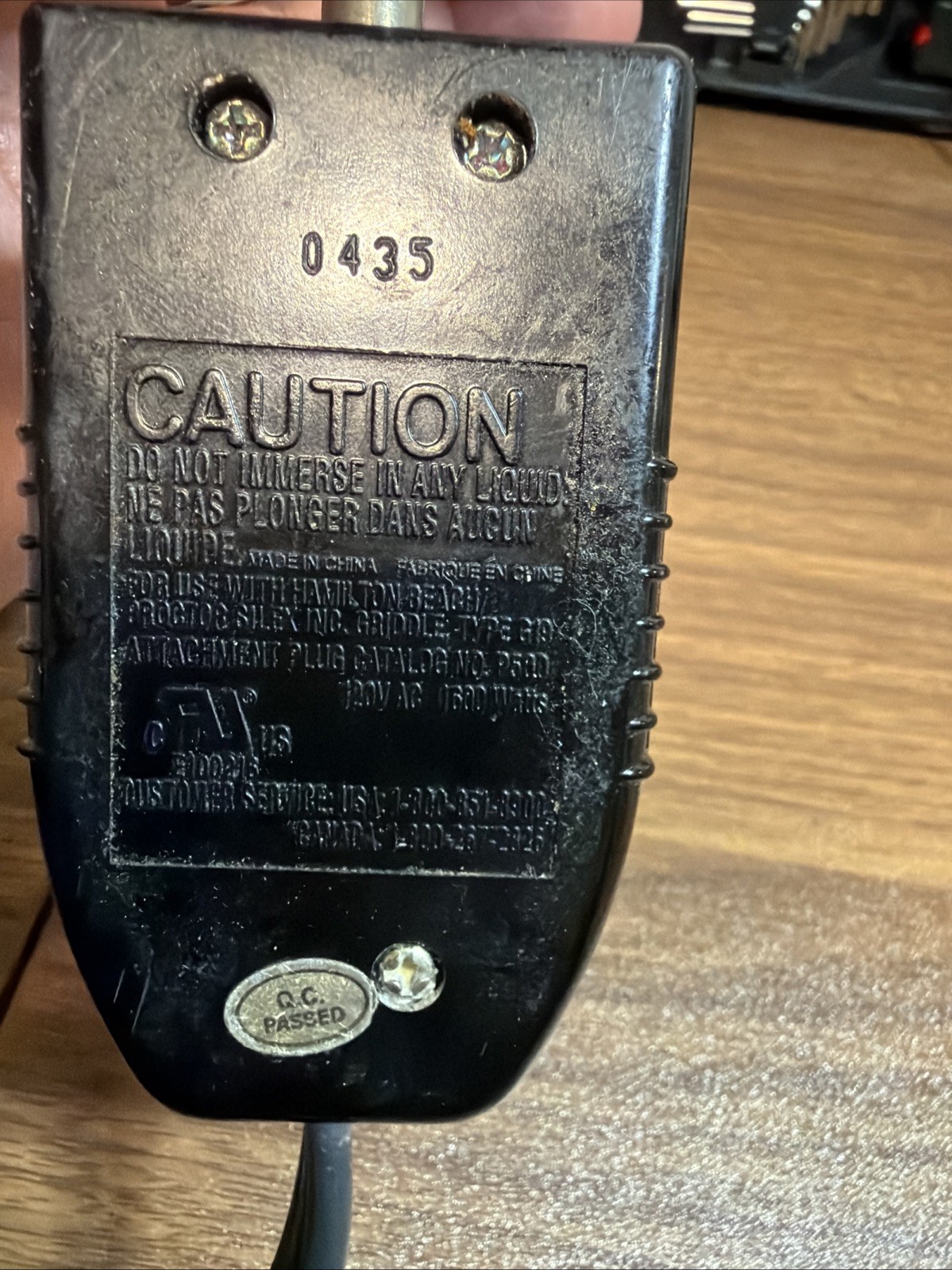 HAMILTON BEACH P500 Model E100216 Heat Control Power Cord for Griddle G19 Clean!