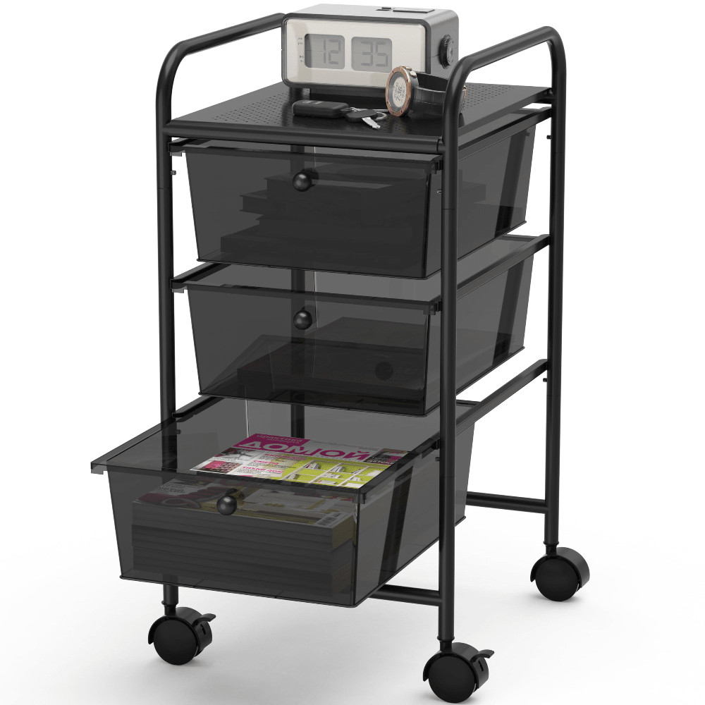 Utility Cart With 3 Drawers Rolling Storage Art Craft Organizer, Black