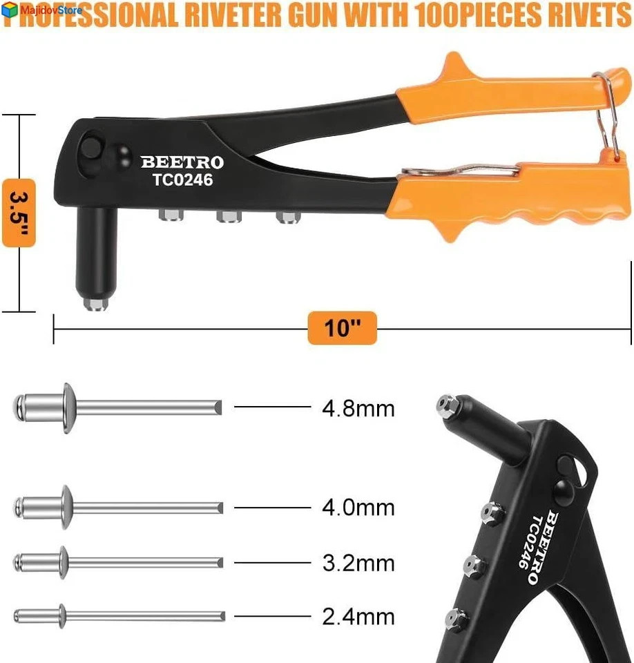 Profesional Pistola Remachadora Manual De Tuercas Con Juego 100 Piezas Remaches
