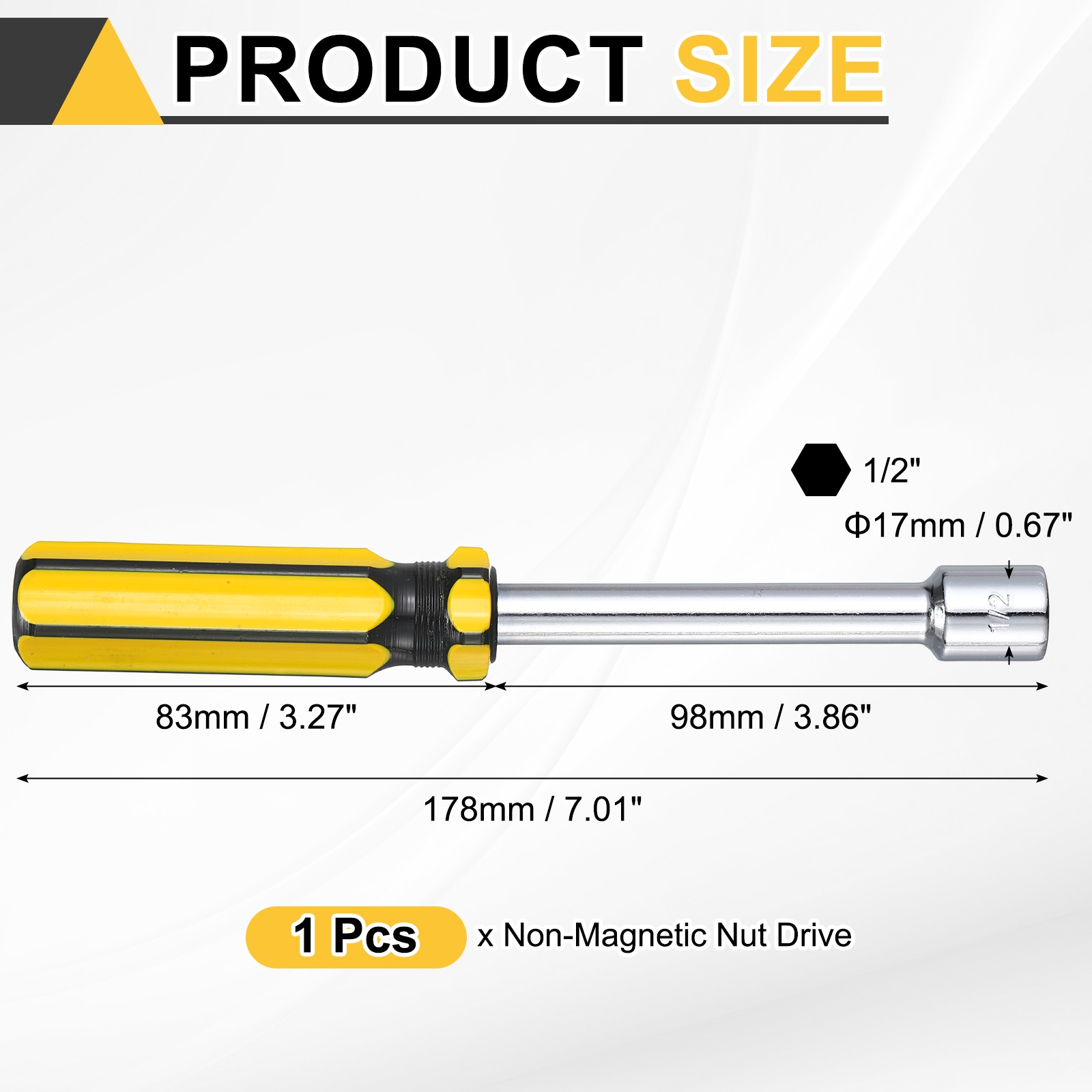 Non-Magnetic Nut Driver, 1/2" Hex Nut Driver with PVC Handle