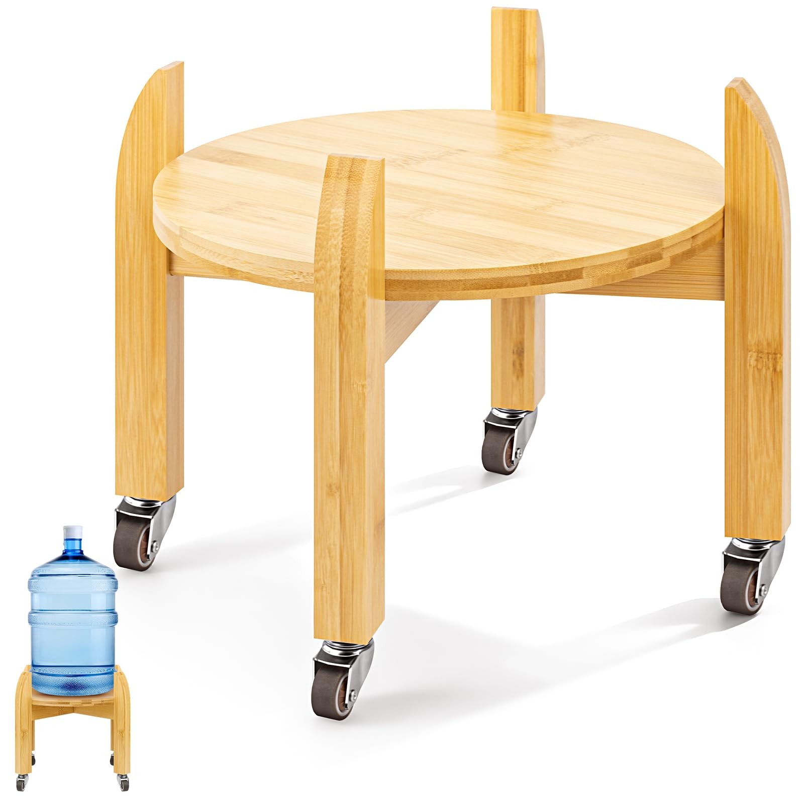 Rolling Water Dispenser Stand with Wheels - Universal Bamboo Caddy for 3 to 5...