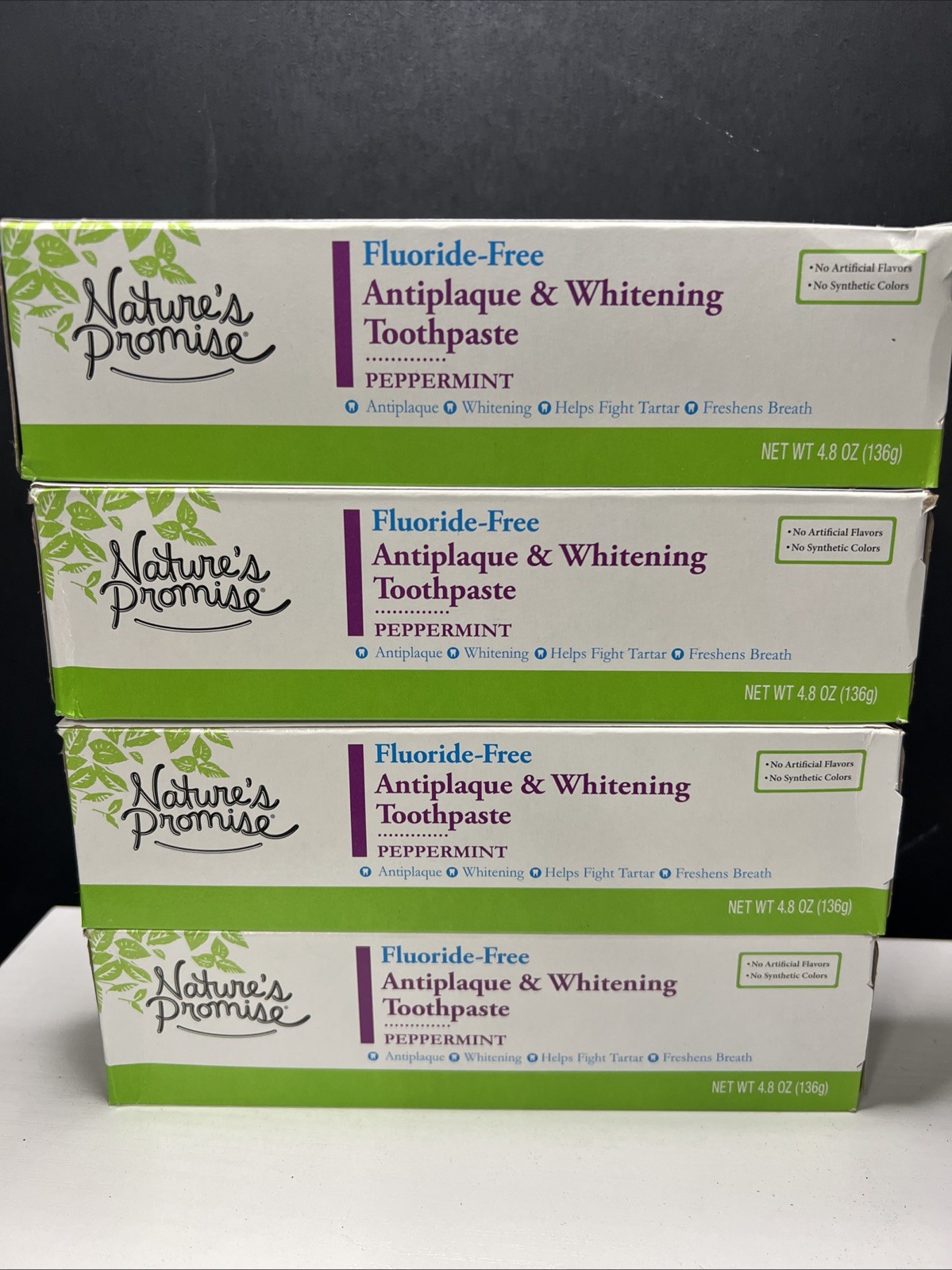 Nature's Promise Antiplaque & Whitening Peppermint Toothpaste (4.8 oz) 4 PK NIB