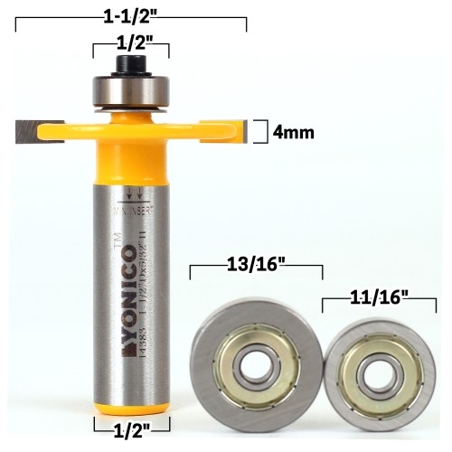 Biscuit Joint Slot Cutter Router Bit & Bearing Set - 1/2" Shank - Yonico 14383
