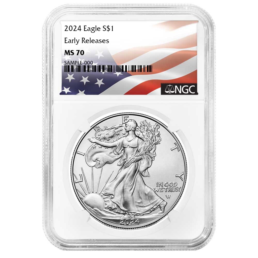 2024 $1 American Silver Eagle NGC MS70 ER Flag Label