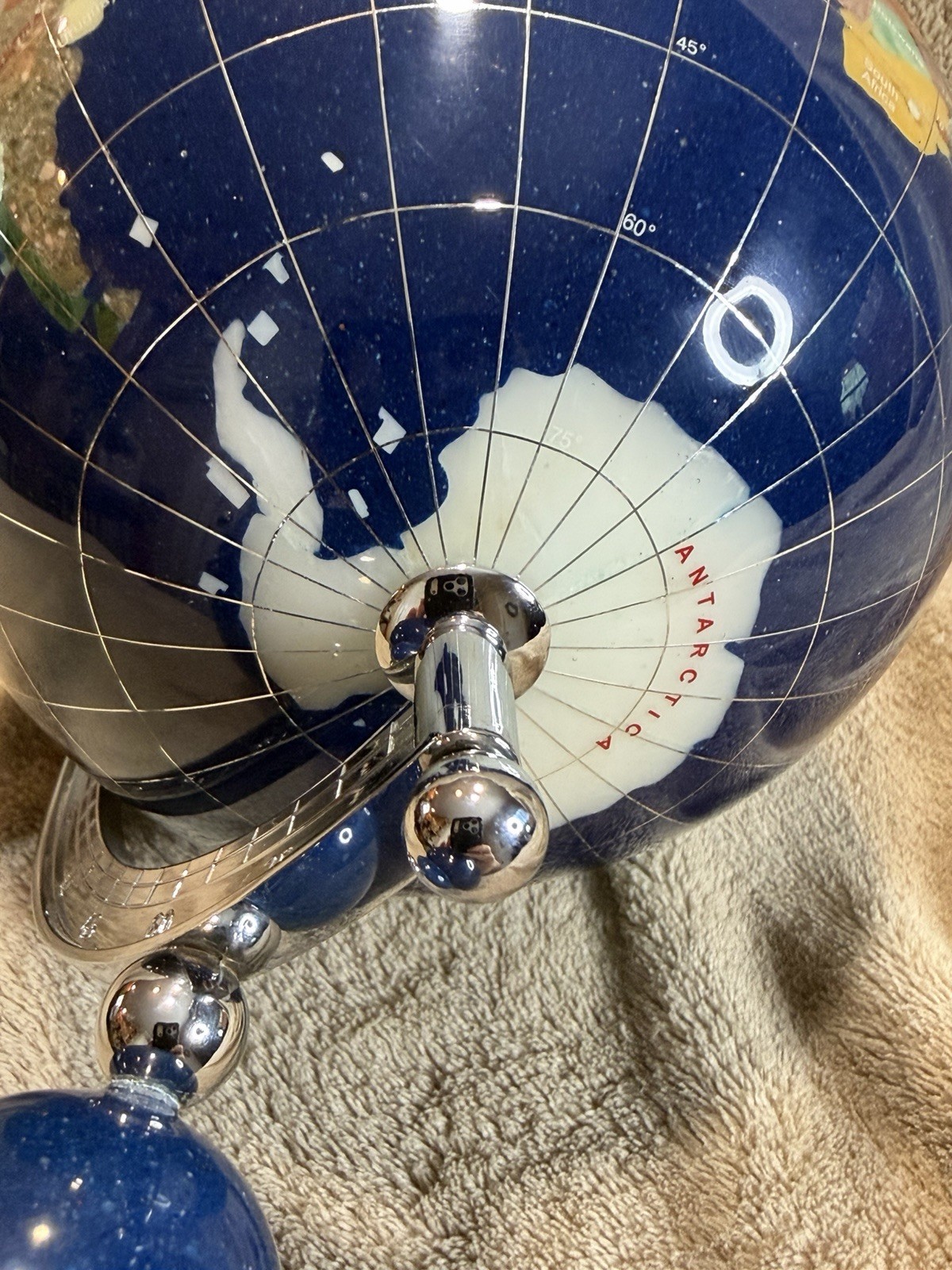 Blue Semi Precious Gemstone 5" Earth Globe With Stand